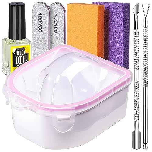 Teenitor Nail Soaking Bowl, Soak Off Gel Polish Dip Powder Remover, Manicure Bowl for Hand, Cuticle Remover Tools, Nail Brush Cuticle Pusher,Cuticle Oil Cuticle Peeler,Nail File Buffer Milk and Honey
