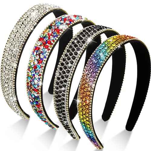 Waydress 4 Pieces Rhinestone Headband for women Glitter Sparkly Rhinestone Hairbands Bling Diamond Crystal Headwear for Women Girls Hair Accessories Birthday Wedding Gifts(Stylish Color)