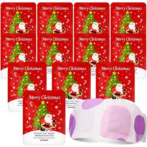 Bonuci 12 Pcs Christmas Steam Eyemasks Bulk Christmas Stocking Stuffer for Coworker Employee Staff Xmas White Elephant Gift Basket Stuff Party Favor for Adult Women Men Lavender Scent Sleep Eyemask