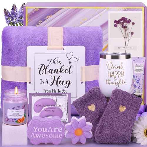 Self Care Gifts for Women Birthday Unique, Relaxing Spa Gift Baskets for Women Care Package Get Well Soon Gift, Christmas Gifts for Mom Her Girlfriend Wife Sisters Friends With Blanket