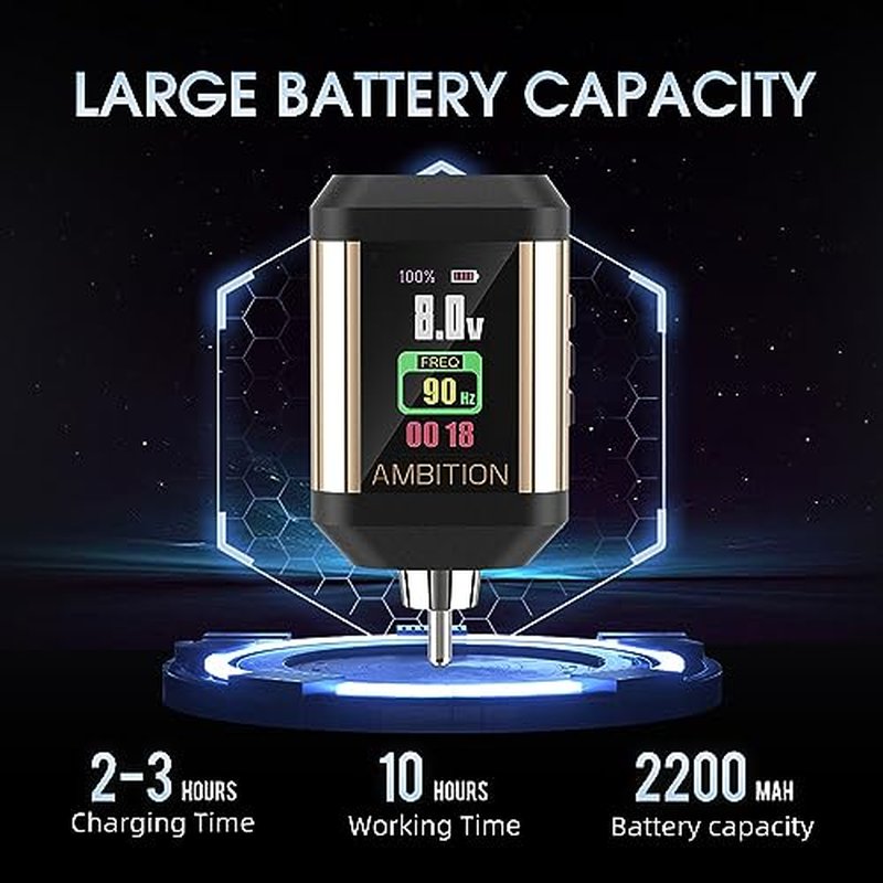 Tattoo Power Supply - Ambition Korall Wireless Tattoo Battery Pack 2200mAh Mini Portable RCA Color LED Digital Display for Rotary Tattoo Machine