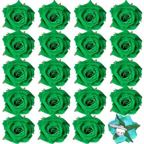 Batiyeer 24 Pcs Flower Hair Clips Rose Brooch Floral Hairpins 2.8" Flowers Hair Clips Headpieces Accessories for Flamenco Dancer Women Bridal Bridesmaid Wedding Halloween Christmas Party(Green)