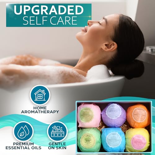 Bath Bombs Gift Set - 6 XXL Bubble Bath Fizzies (4.1 oz Each) with Natural Dead Sea Salt Cocoa and Shea Essential Oils - Best Gift Idea for Birthday, Mom, Woman, Girl, Him, Kids