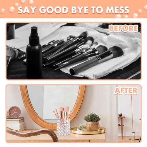 ShellKingdom Makeup Brush Holder, Clear Crystal Diamond Cosmetic Brush Storage Organizer Holder, Candle Holder for Wedding Christmas Birthdays Gifts Home Office Decor Dresser