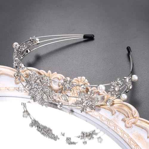 Christmas Headband Silver Snowflake Headband Pearl Christmas Party Headbands for Women Holiday Hair Hoop (Snowflake/Silver)