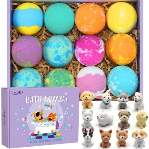Bath Bombs for Kids with Surprise Toys Inside for Girls Boys - 12 PCs Bubble Bath Fizz Balls Gift Set with Puppy Toy, Gentle and Kids Safe for Easter Eggs Stuffers