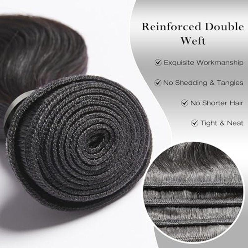 ASHINE Human Hair Bundle Body Wave Straight, Unprocessed Cambodian Raw Hair Bundles for Women Natural Black 16 Inch, Keep Soft and Silky After Multiple Washes