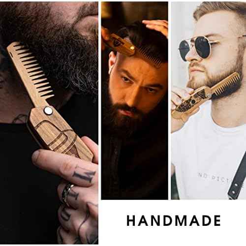Beard Comb Gifts for Him Wooden Comb for Men Folding Pocket for Moustache Hair Walnut Combs Husband with the Engraving (Skull)