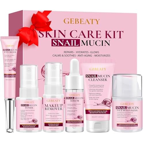 Skin Care Set,6 Pcs Korean Snail Mucin Essence Anti-aging Moisturize Repair Soothe Hydrate,Glass Skincare Kit for Dull & Dry Skin,Skincare Gift Set Teens Stocking Stuffers Christmas Gifts for Women