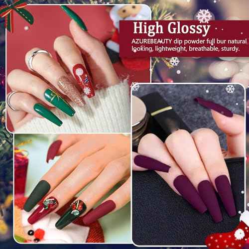 AZUREBEAUTY 42Pcs Dip Powder Nail Kit Starter, 32 Colors Green Nude Brown Blue Christmas Dipping Powder Set with Top/Base Coat & Recycling Tray for French Art Manicure Salon