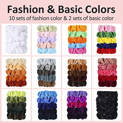 Velvet Hair Scrunchies - 60 Pack for Women, Girls, and Kids - Bulk Scrunchies Hair Ties No Damage Scrunchy Hair Bands Ponytail Holders for Thick, Curly, Thin, Fine Hair