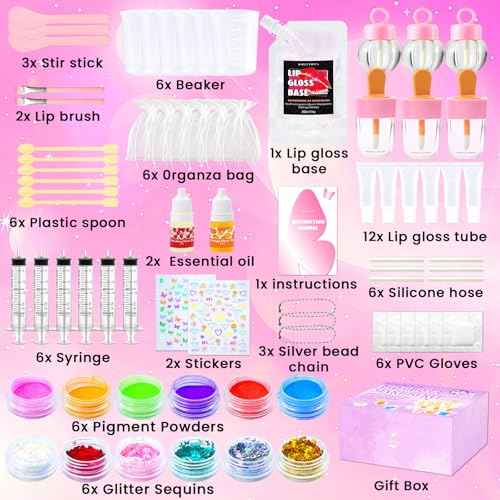 DIY Lip Gloss Making Kit 74 PCS, Purple Kids Lip Gloss Supplies Set Beginner, Fun Craft Set Moisturizing Base, Birthday Gift for Girls, Kids, Teenagers, Women