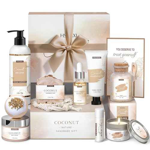 Gifts for Women Bath and Body Gift Basket Set for Women, 12 Piece Set of Coconut Home Spa Set for Self Care, Mothers Day Relaxing Bath Sets Birthday Christmas Gifts for Mom Sister Her Wife