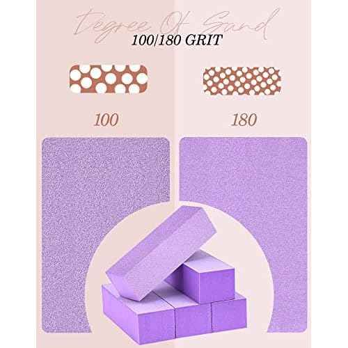 Maryton Nail Buffer Block, Medium/Fine Grit 100/180 Finishing Buffers for Acrylic Nails Gel Polish Nails, 3 Way Professional Pedicure Manicure Buffer Kits, 5 Count (Purple)