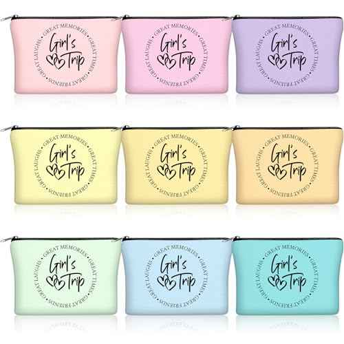 Reginary 9 Pcs Girls Trip Gifts Favors Girls Trip Makeup Bags Toiletry Cosmetic Bag Bestie Friendship Gifts for Women Christmas Wedding Bachelorette Valentine s Day Party Favors