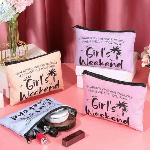 Paterr 8 Pcs Girls Weekend Gifts Includes 4 Makeup Bag Girls Trip Gifts 4 Weekend Tote Bag Travel Favors for Women Summer Cosmetic Zipper Pouch Wedding Birthday Bachelorette Party(Stylish Color)