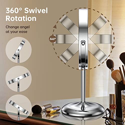 Gospire 7" Lighted Makeup Mirror with Magnification 10X/1X, Rechargeable Cordless Stepless Dimming LED Lights, 360¡Æ Swivel Magnifying Cosmetic Vanity Standing Mirror for Dresser, Bathroom