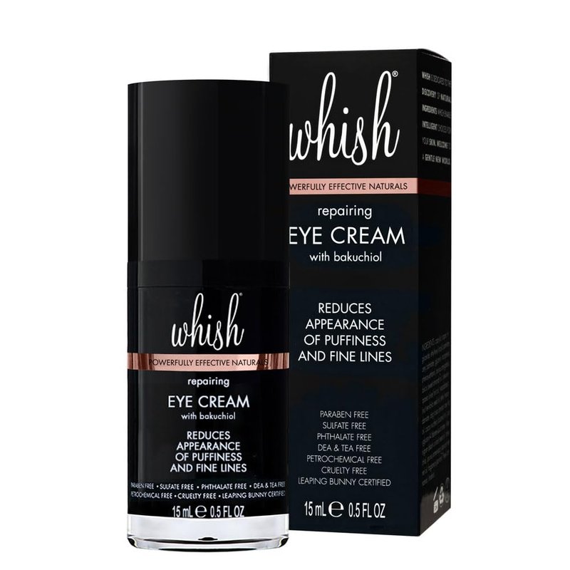 Whish Repairing Eye Cream - Reduces Puffiness & Appearance of Fine Lines, Reduces the Appearance of Bags & Dark Circles, Has Gentle All Natural Retinol Replacement, Backuchiol - .5 fl oz
