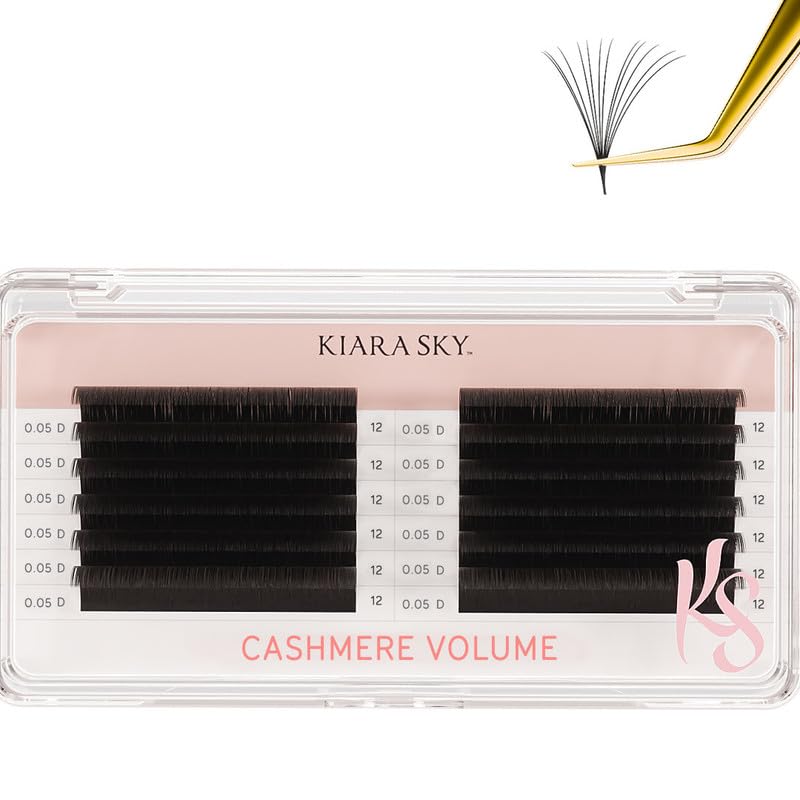 KIARA SKY Cashmere Volume Lash Extensions - Soft Semi-Matte Finish | Professional Use | Black (D-0.05-12MM)