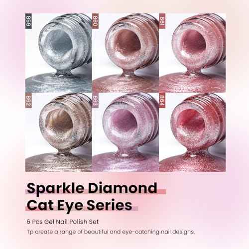 RARJSM Cat Eye Gel Nail Polish Set 6 Pcs Magnetic Sparkle Diamond Glitter Nude Pink Light Purple Red Silver Sheer Pink Velvet Ice Jelly Gel Polish with Magnet Stick UV LED Curing Requires Soak Off