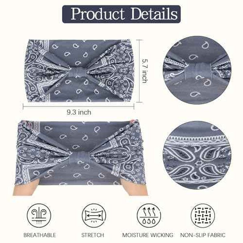YARIEW Boho Headbands for Women Wide Bandana Headbands Stretch Knotted Headband Elastic Head Bands Women's Hair Band Non-Slip Yoga Workout Head Wraps Hair Accessories for Women Girls