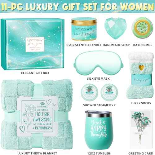 Birthday Gifts for Women, Self Care Gifts Get Well Soon Gifts Basket for Women, Ocean Relaxing Spa Gifts Care Package w/Luxury Blanket, Unique Gifts for Mom Mother Her Wife Girlfriend Friend Sister