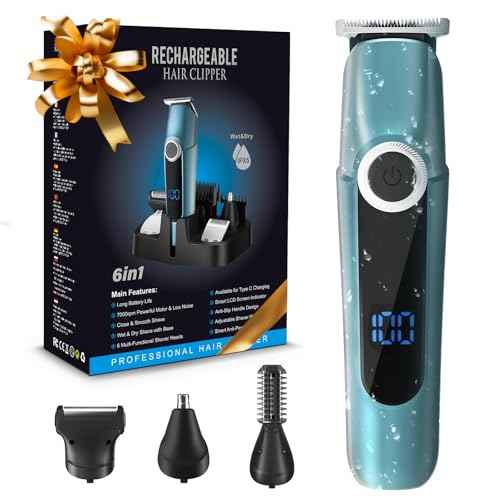 Beard Trimmer for Men Professional Grooming Kit,Face Mustache Trimmers for Men,6 in 1 Mens Beard Trimmer,Cordless Electric Nose Body Hair Clippers,Gifts for Mens Husband Fathers Boys
