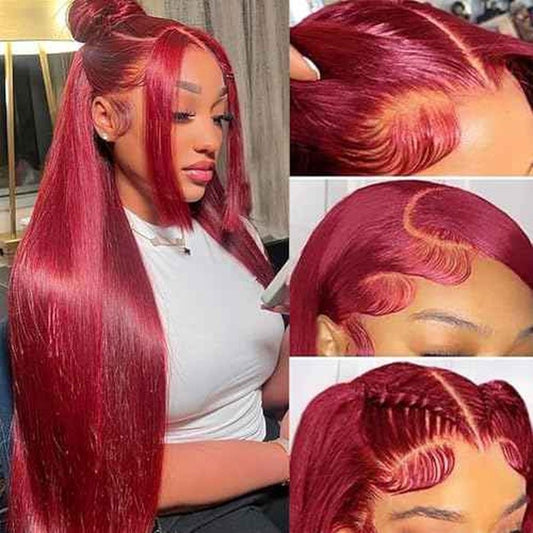 SOSATISFY 26 Inch 99J Burgundy Lace Front Wigs Human Hair 200 Density 13x4 HD Lace Front Wigs Straight Lace Wigs for Black Women Glueless Wig Pre Plucked Bleached Knots with Baby Hair