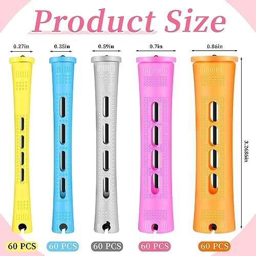 Tigeen 300 Pcs Perm Rods for Natural Hair Plastic Hair Rollers, No-Heat Small Curling Rods Cold Wave Rod for Women DIY Styling Hairdressing Tools (0.27,0.35,0.59,0.7,0.86 inch,Mix Color)
