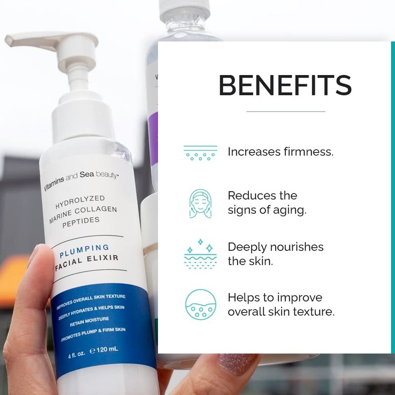 Plumping Facial Elixir with Hydrolyzed Marine Collagen & Peptides - 4 fl oz | Vitamins and Sea Beauty