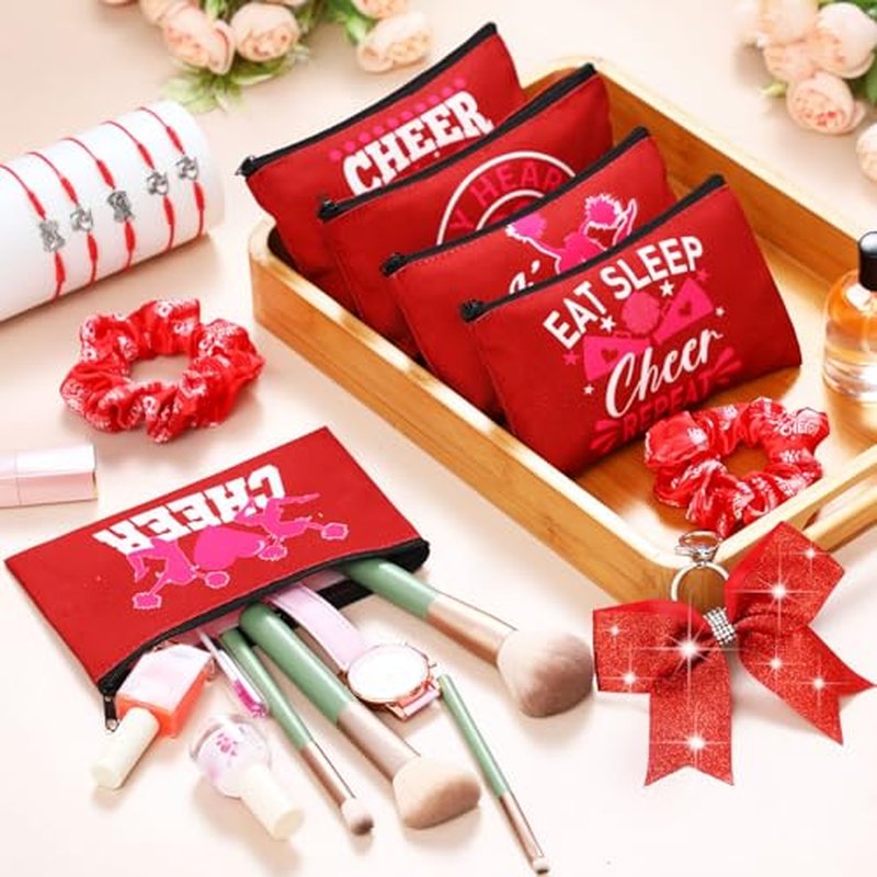 Mimorou 80 Pcs Cheer Gift Bulk for Team Cheerleader Gifts Include 20 Cheerleader Bracelet 20 Cheer Makeup Bag 20 Keychain 20 Scrunchies for Cheerleading Party Favors