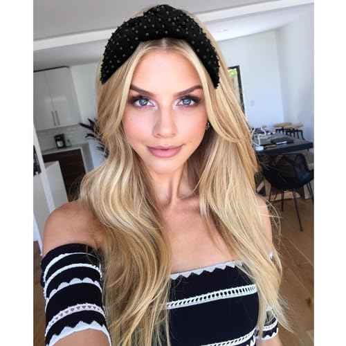 YISSION 1PC Pearl Knotted Headband for Women Non Slip Beaded Headband Wide Pearl Headbands for women Jeweled Embellished Hairband Black Head Band Hair Accessories for Women Girls