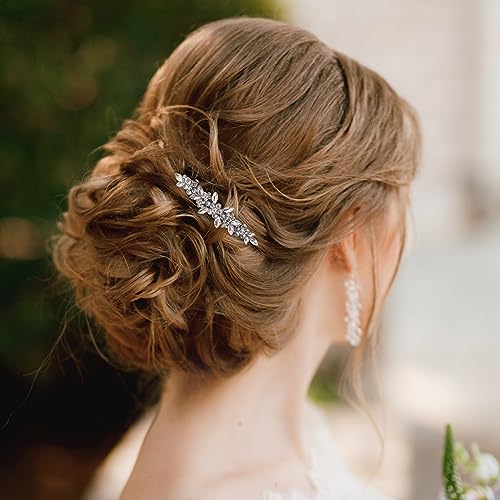 Joez Wonderful Bridal Rhinestone Hair Clips Barrettes 2pcs, Sparkly Crystal Hair Clips Diamond Barrettes, Bling Fancy Wedding Flower Clip Decorative Hair Accessories for Women Girls