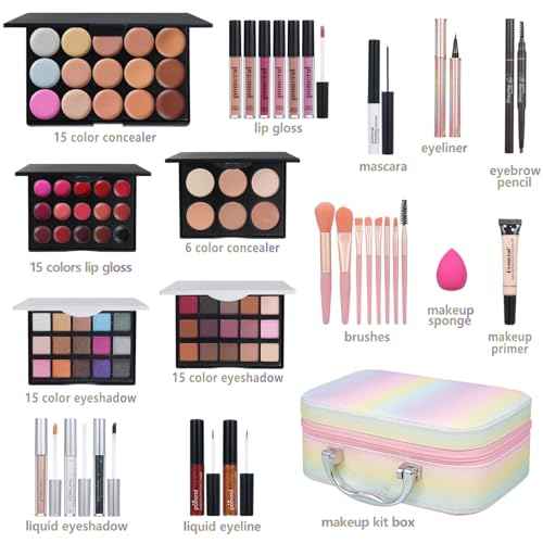 All In On Makeup Kit Makeup Set For Teens, Women, Girl and Beginners Includes Eyeshadow Concealer Palette Lip Gloss Set Lipstick Eye Pencil Makeup Brushes