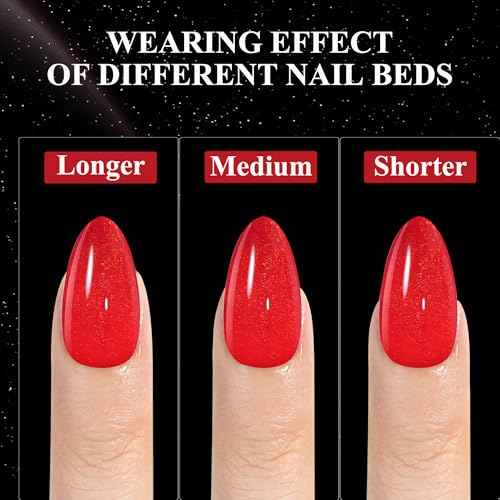 Jofay Fashion Christmas Fiery Red Press on Nails Set, 160Pcs Short Almond Fake Nails with Fine Glitter Glossy Acrylic False Nails Reusable Full Cover Stick on Nails for Women, 32 Sizes Thicker