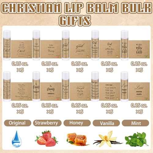 50 Pack Christian Religious Gifts Bulk Lip Balms for Women Men Religious Church Party Favors Bulk Bible Verse Lip Balm with Scripture Inspirational Gifts for Coworkers Staff Employee