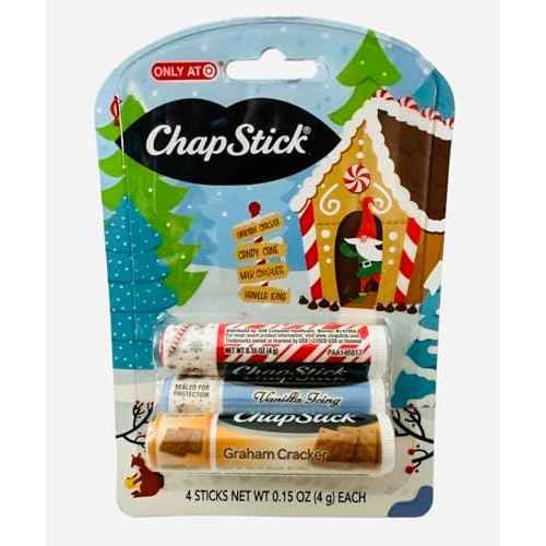 Chapstick GingerBread, Holiday Graham Cracker, Candy Cane, Vanilla Icing and Milk Chocolate Lip Balm - 4ct