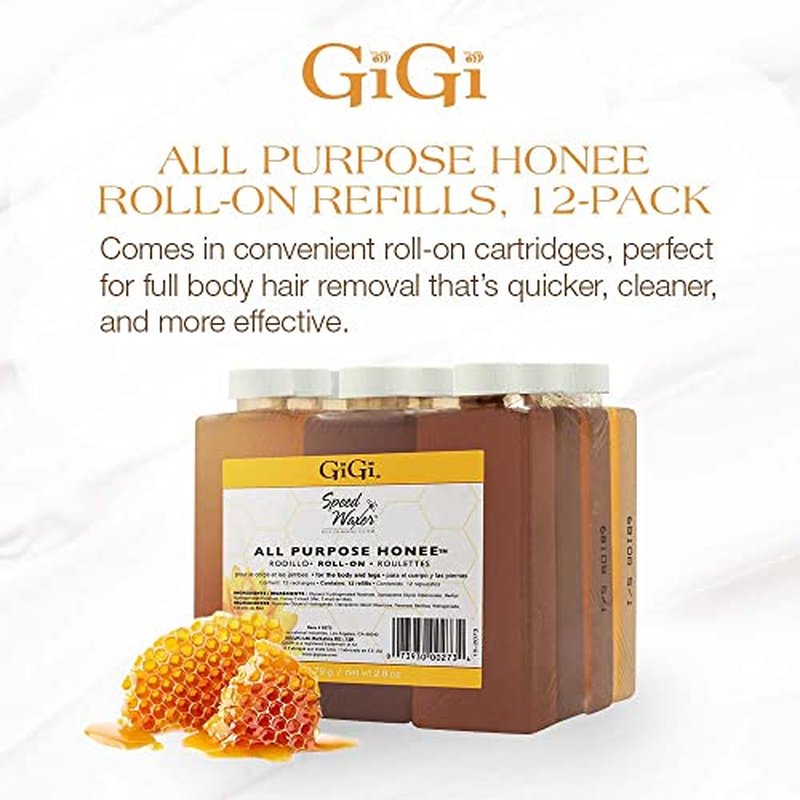 GiGi All Purpose Honee Roll-On Hair Removal Wax, Easy and Quick, Soft Wax Refill, 2.8 oz., Pack of 12