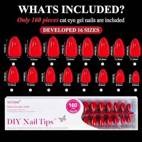Jofay Fashion Christmas Fiery Red Press on Nails Set, 160Pcs Short Almond Fake Nails with Fine Glitter Glossy Acrylic False Nails Reusable Full Cover Stick on Nails for Women, 32 Sizes Thicker