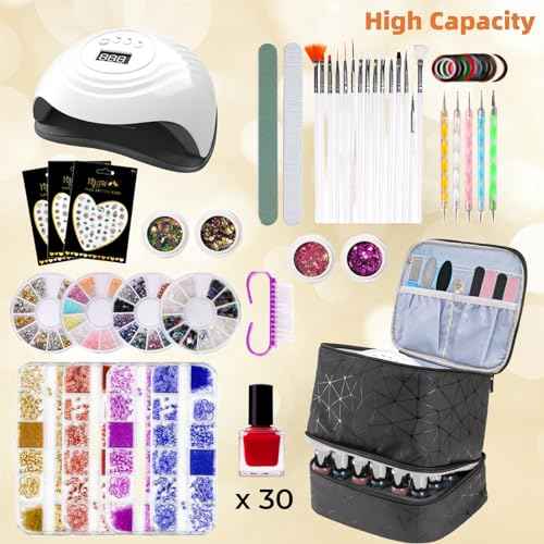 ZOOFOX Nail Polish Organizer Case, Double-Layer Nail Polish Carrying Bag with Handle, PU Leather Nail Organizers and Storage Bag for Manicure Accessories