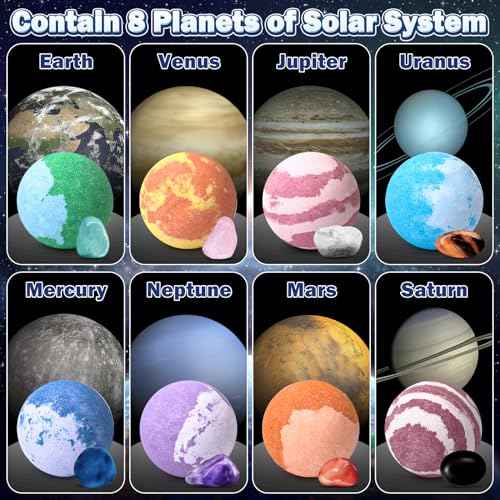 Galaxy Bath Bombs for Kids with Surprise Inside Space Toys, 8 Pack Planet Bath Bombs with Solar System Gemstones Organic Bubble Bath Fizzies Birthday Christmas Gifts for Boys Girls