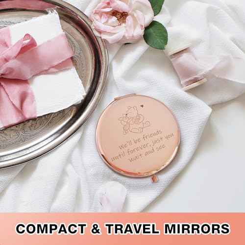 Funny Little Bear We'll be Friends Until Forever Travel Compact Pocket Makeup Mirror, Winnie The Pooh Engraved Compact Mirror for Sister Women Best Friends Girls Daughter Birthday
