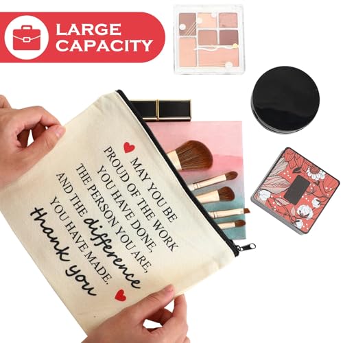 Coume 12 Pcs Thank You Gifts for Women Makeup Bag Inspirational Employee Appreciation Gift for Teacher Coworkers Nurse Social Worker Caregiver Volunteer Canvas Cosmetic Bag for Birthday(Inspiring)