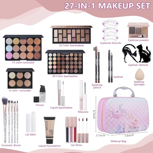 Travel Makeup Kit, Makeup Set For Teen Girls, Make up Gift Set For Women with Makeup Box, Eyeshadow Palettes, Foundation, Concealer, brushes set (Colors 40)