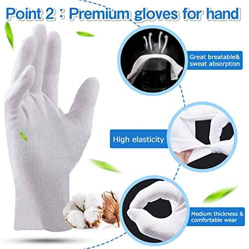 24Pcs Moisturizing White Cotton Gloves for Dry Hands Eczema Gloves for Kid and Women Stretchable Reusable Cloth Gloves(S)