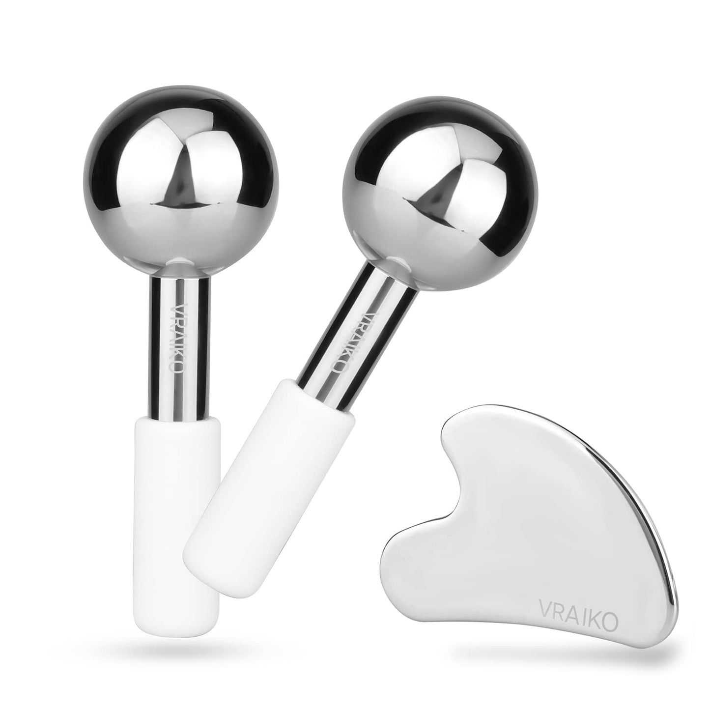 VRAIKO ICE Globes for Facials & Gua Sha Set, Gua Sha Facial Tools and Cryo Sticks with Unbreakable Steel, Face Massager Cooling Rollers for Dark Circles, Puffiness and Lymphatic Drainage (Black)