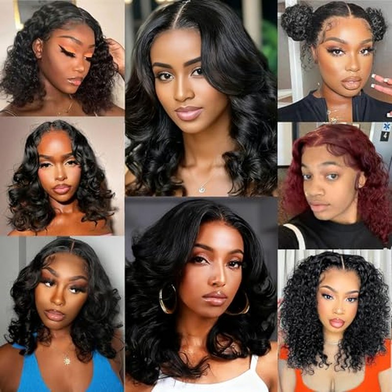 Loose Deep Wave Lace Front Wigs 100% Human Hair Pre Plucked Pre Cut Body Wave 4x4 Transparent Lace Closure Wigs Wear and Go Glueless Wig for Black Women Body Wavy Curly Wig Natural Color 16 Inch