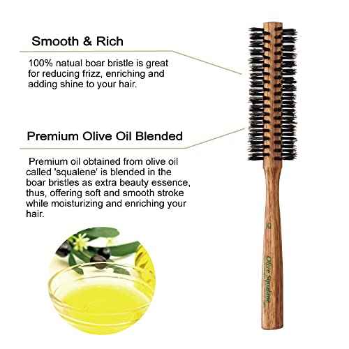 Terra Distribution Natural Boar Bristle Round Brush [Made in Japan] Olive Oil Blended Bristles as Beauty Essence