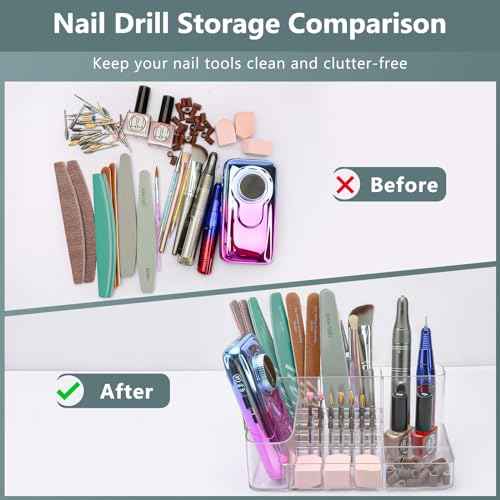 CGBE Nail Drill Holder, 28 Holes Transparent Acrylic Nail Drill Bits Holder, Professional Nail Tools Organizer and Storage Box Case