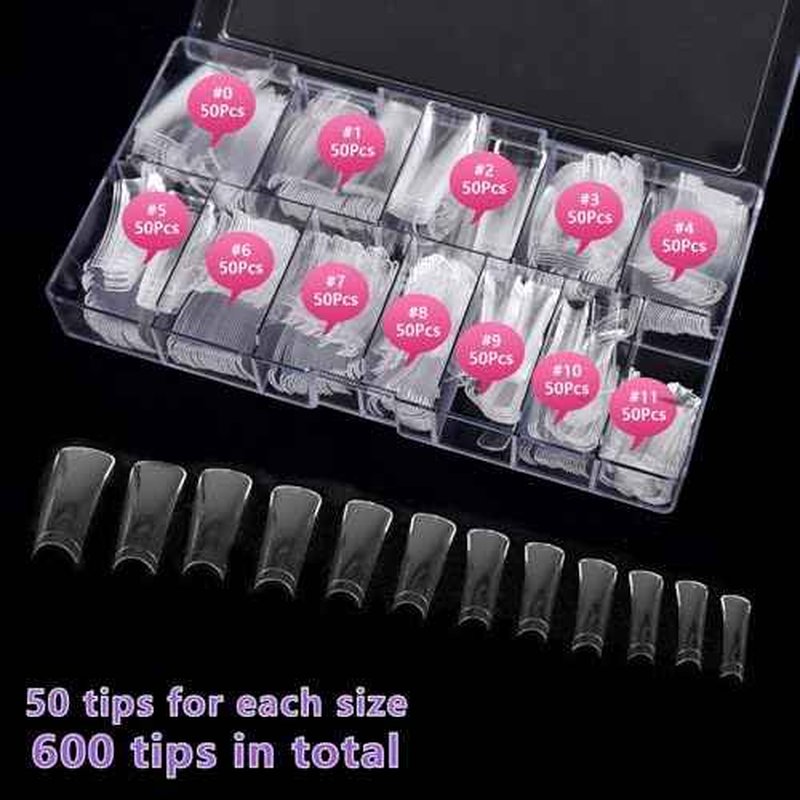 Laza 600pcs Long Duck Nail Tips 12 Sizes Box-packed Clear Duck Nails Half Cover Wide Nail Tips French False Nail Tips for Acrylic Nails Extension Tips ? 41MM